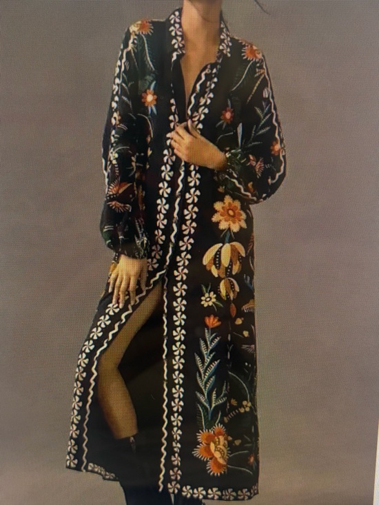 FARM Rio Dresses & Skirts - FARM Rio Black Maxi Shirt Dress with Orange Yellow Green and Blue Floral Print